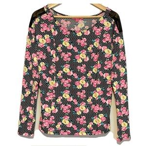 Betsey Johnson Polka Dot Floral Princess Cut Top